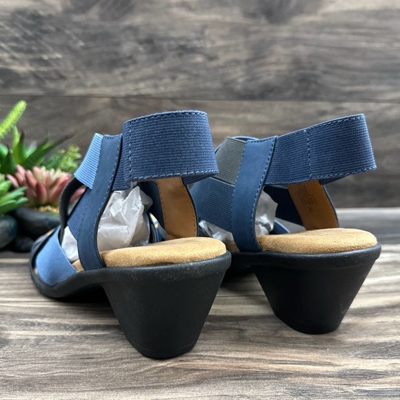 NIB Comfortiva Farrow 8W WIDE 39 Denim Multi Blue Stretch Woven Sling Sandals - Picture 7 of 12